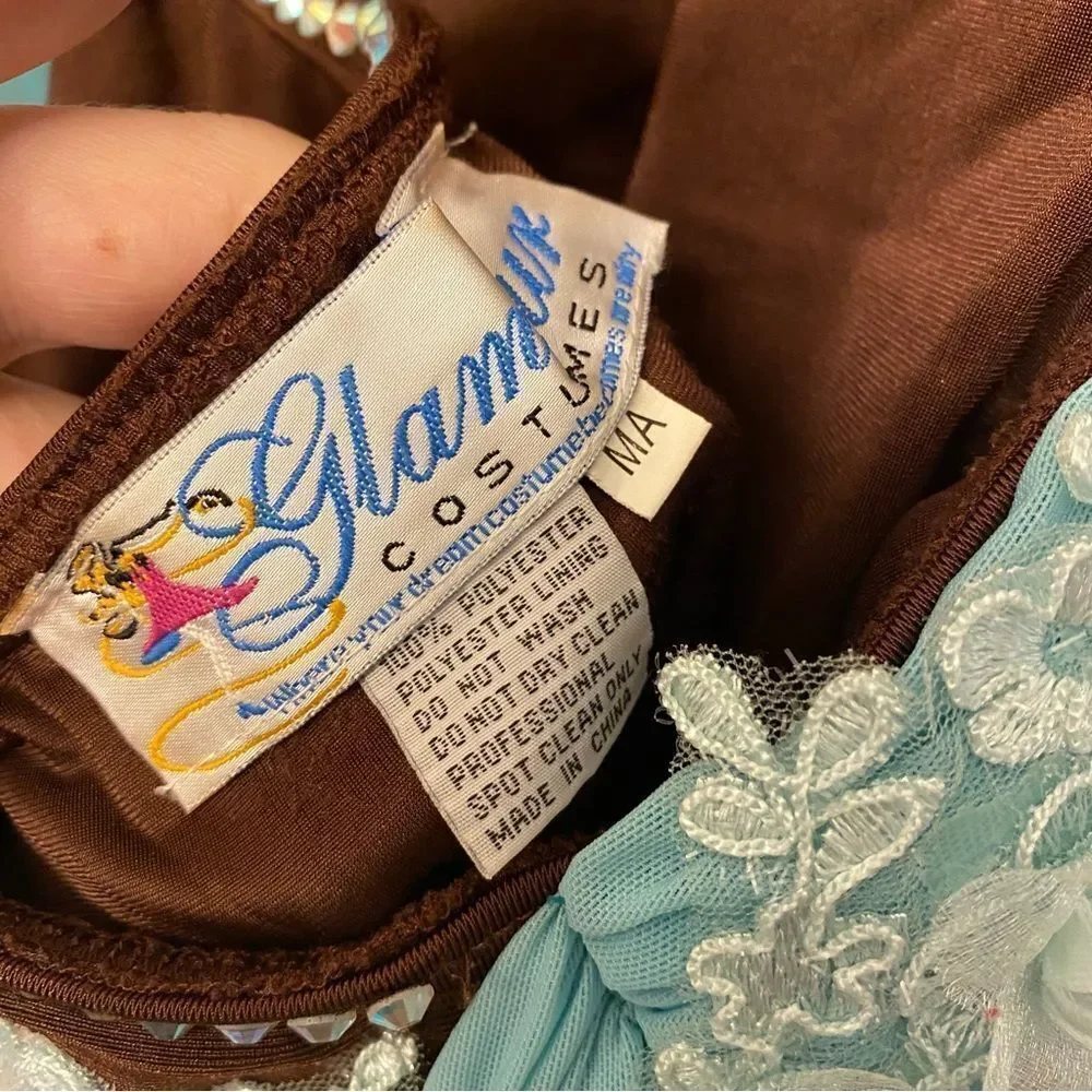 Glamour solo dance costume stoned brown aqua blue lyrical dress MA-Medium adult